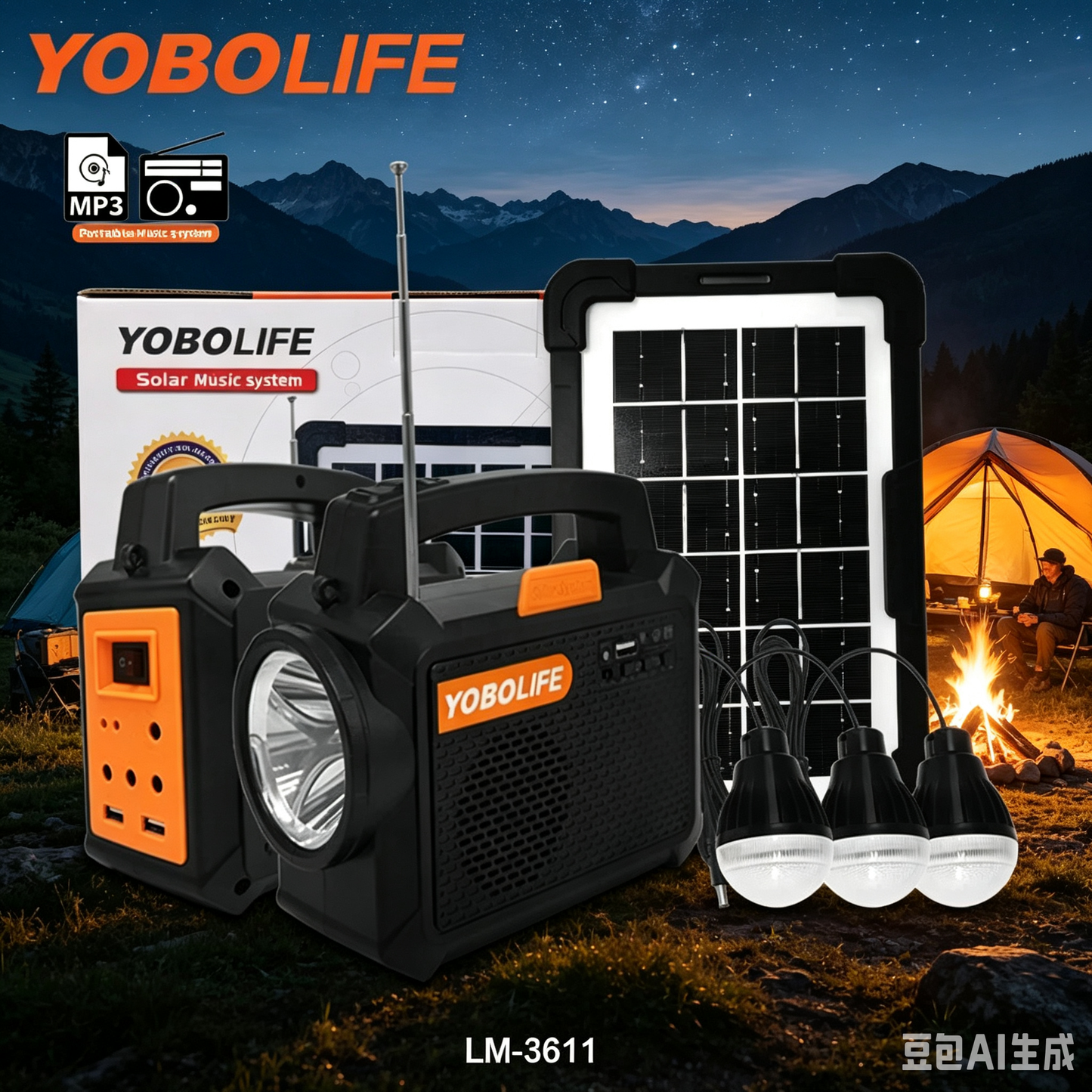 Solarni sistem sa zvucanik+3led lampa
