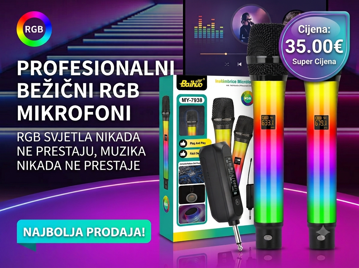Profesionalni Bežični RGB Mikrofon MY-7938 – Set od 2 Komada (Super Cijena)