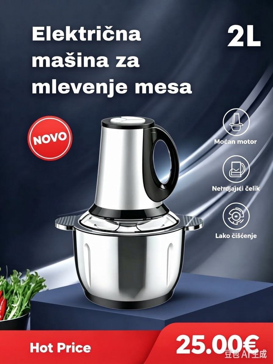 Univerzalna Inox Sjeckalica od 2L – 3 Brzine za Meso, Povrće i Voće po Super Cijeni od 25€!
