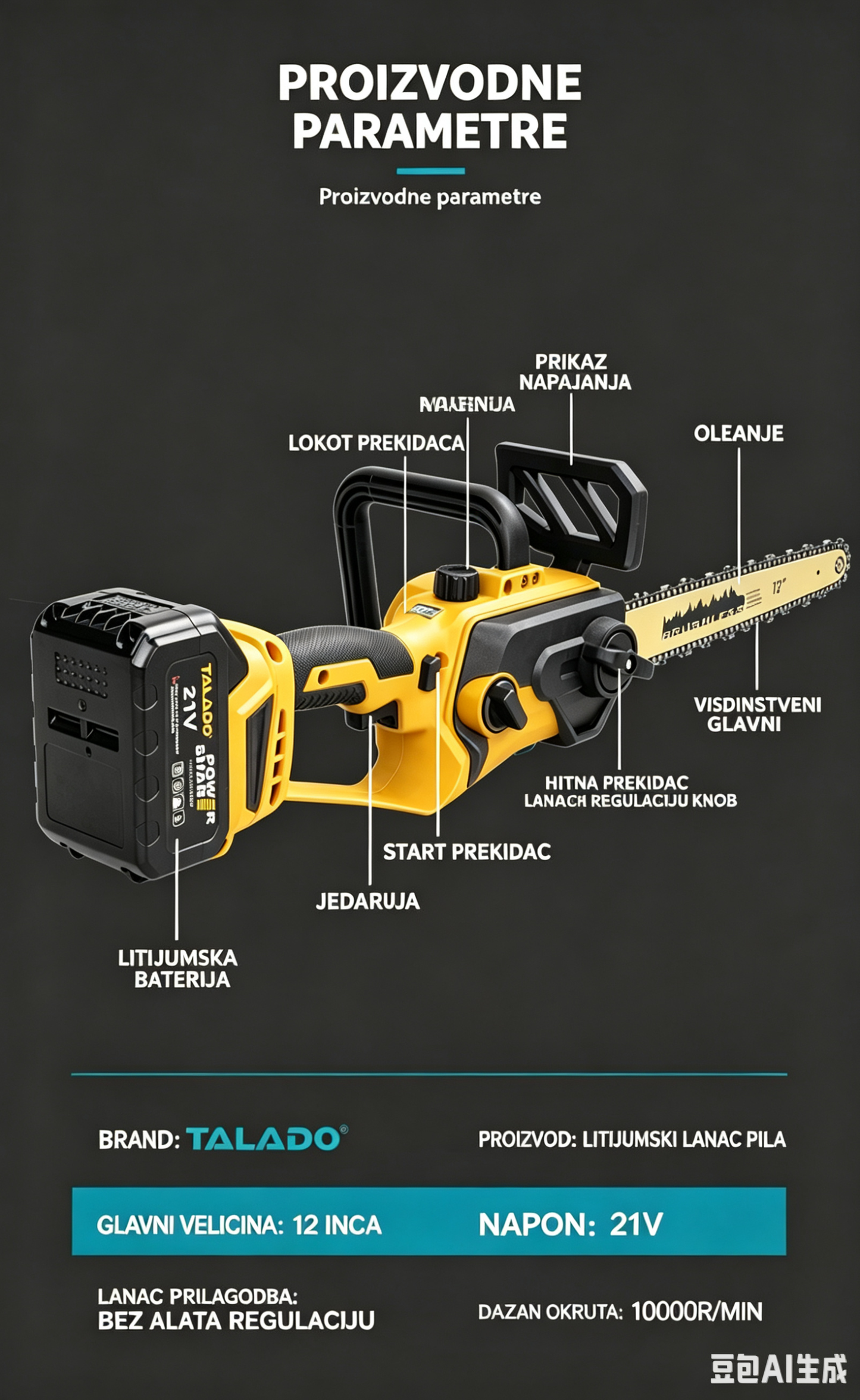 Akumulatorska Motorna Testera 12" – 21V Brushless | 2x Baterija + Kofer