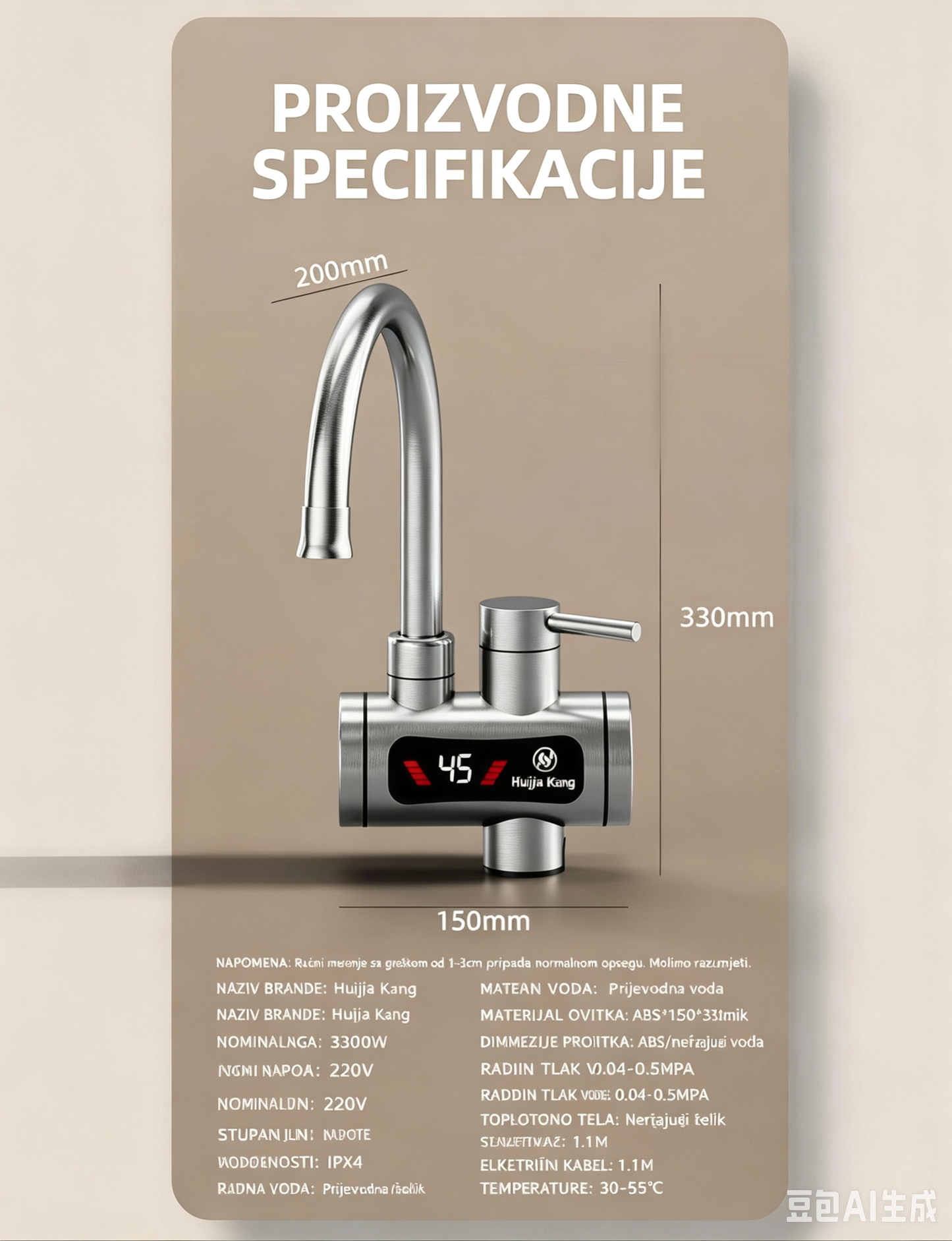 Električna česma sa grijačem INOX LUX – Trenutna topla voda