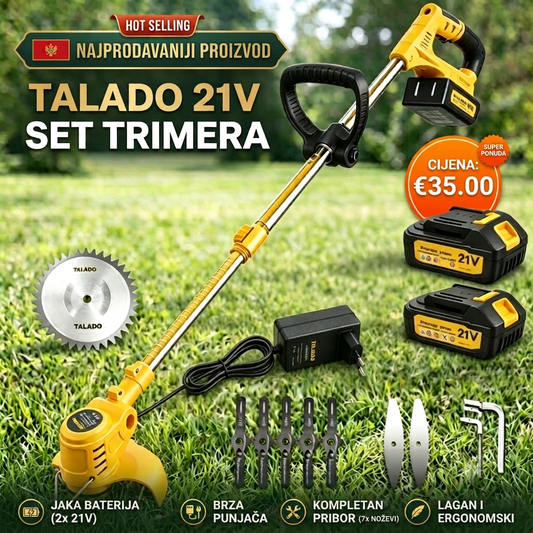 TALADO 21V Set Trimera za Travu | Bežična Kosilica sa 2 Baterije (2.6Ah) i Priborom – Akcija 35,00 €