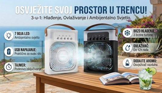 Prenosivi Air Cooler – 3 u 1: Hlađenje, ovlaživanje i ambijentalno svjetlo
