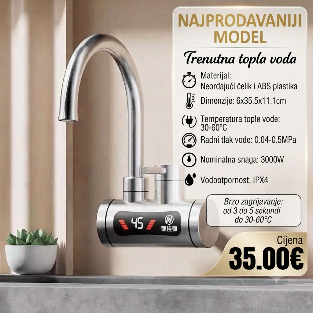 Česma sa grijačem INOX LUX sa priključkom iz zida