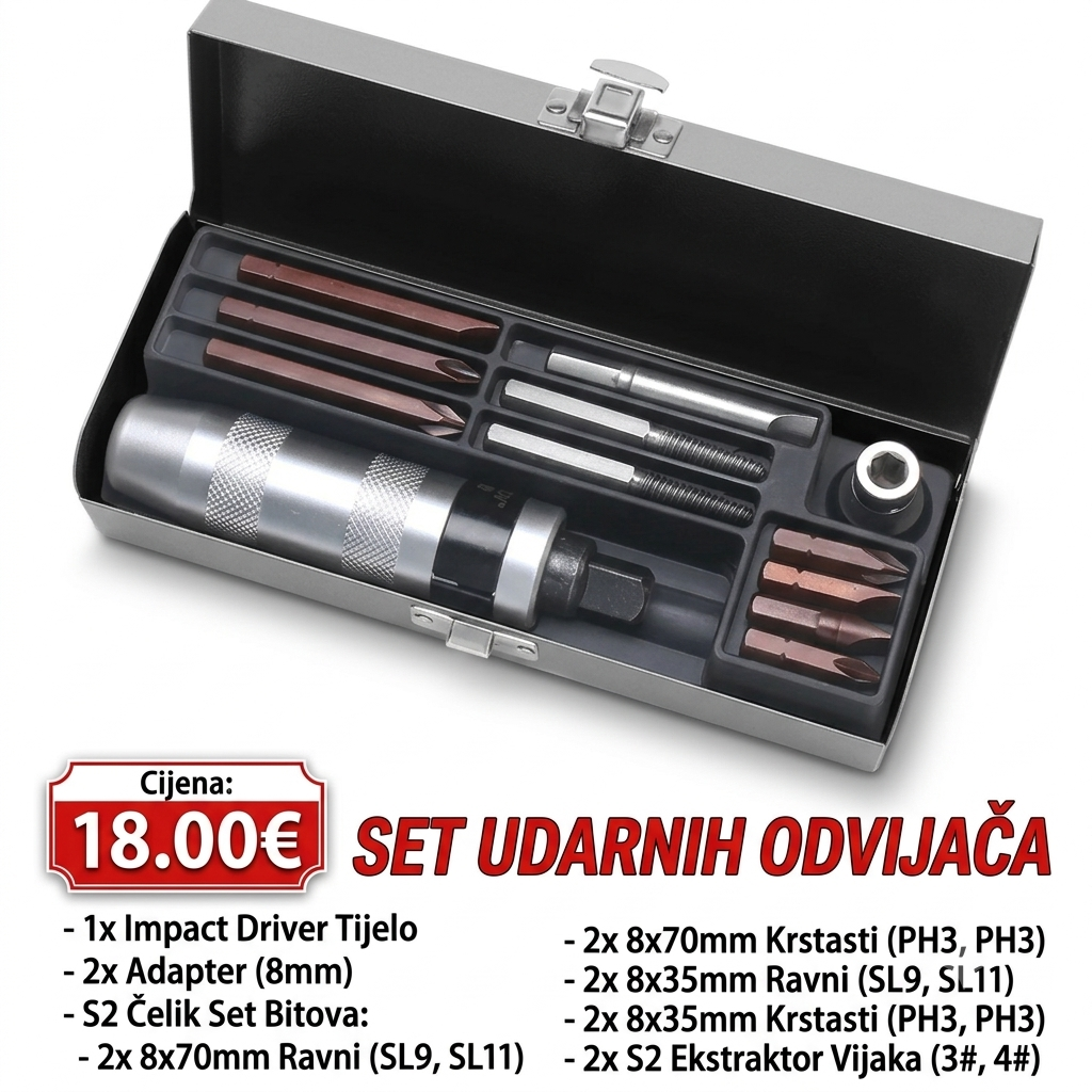 Profesionalni Set Udarnih Odvijača u Metalnoj Kutiji | 18.00€