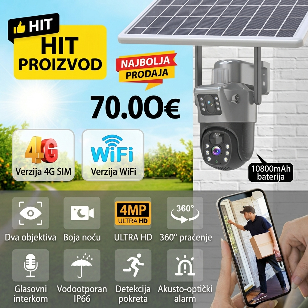 SOLARNA 4G  ili wifi KAMERA S DVA SOČIVA