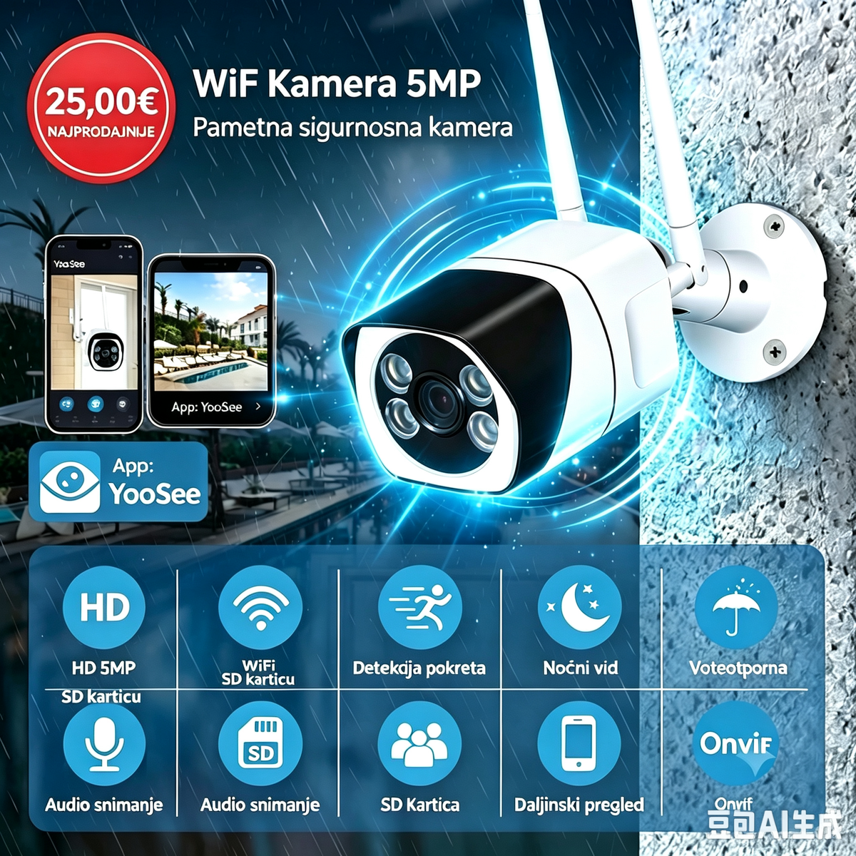 5MP Vodootporna WI-FI IP vanjska kamera