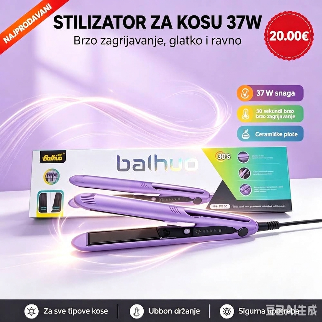 🔥 NAJPRODAVANIJE! Balhuo Profesionalni Stilizator za Kosu 37W – Brzo Zagrijavanje za 30s, Glatka i Ravna Kosa za Samo 20.00€