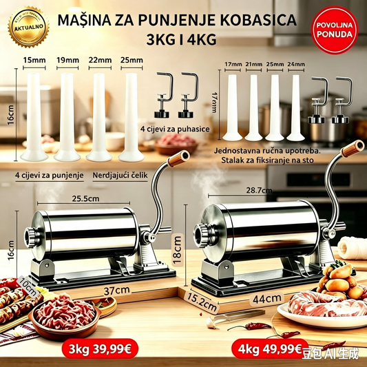 Ručna mašina za punjenje kobasica 3kg i 4kg | Inox kvalitet