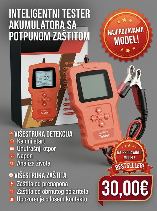 Inteligentni tester akumulatora 12V / 24V, višestruka zaštita, mjeri napon, unutrašnji otpor i hladni start