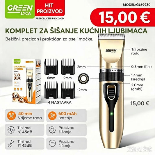 Green Lyca GL69930 - Bežični profesionalni trimer za šišanje kućnih ljubimaca (pasa i mačaka)