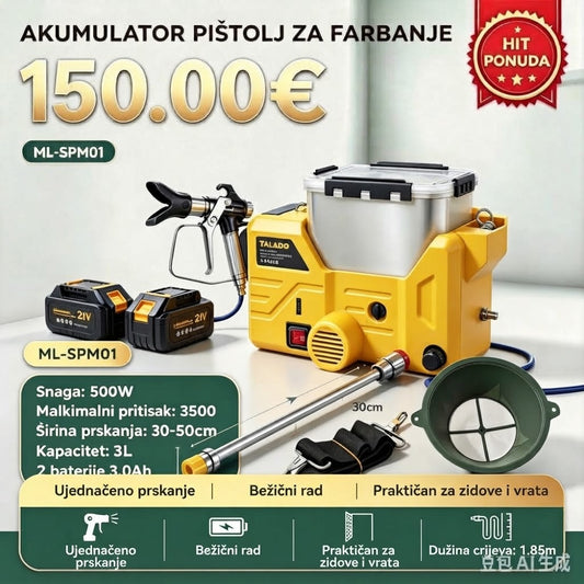 AKUMULATORSKI PIŠTOLJ ZA FARBANJE ML-SPM01 – 500W, 3L, 2 BATERIJE