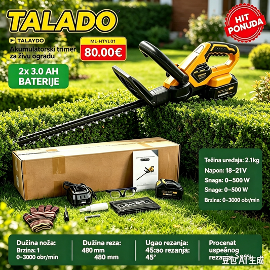 TALADO Akumulatorski trimer za živu ogradu ML-HTYL01 + 2x 3.0 Ah Baterije