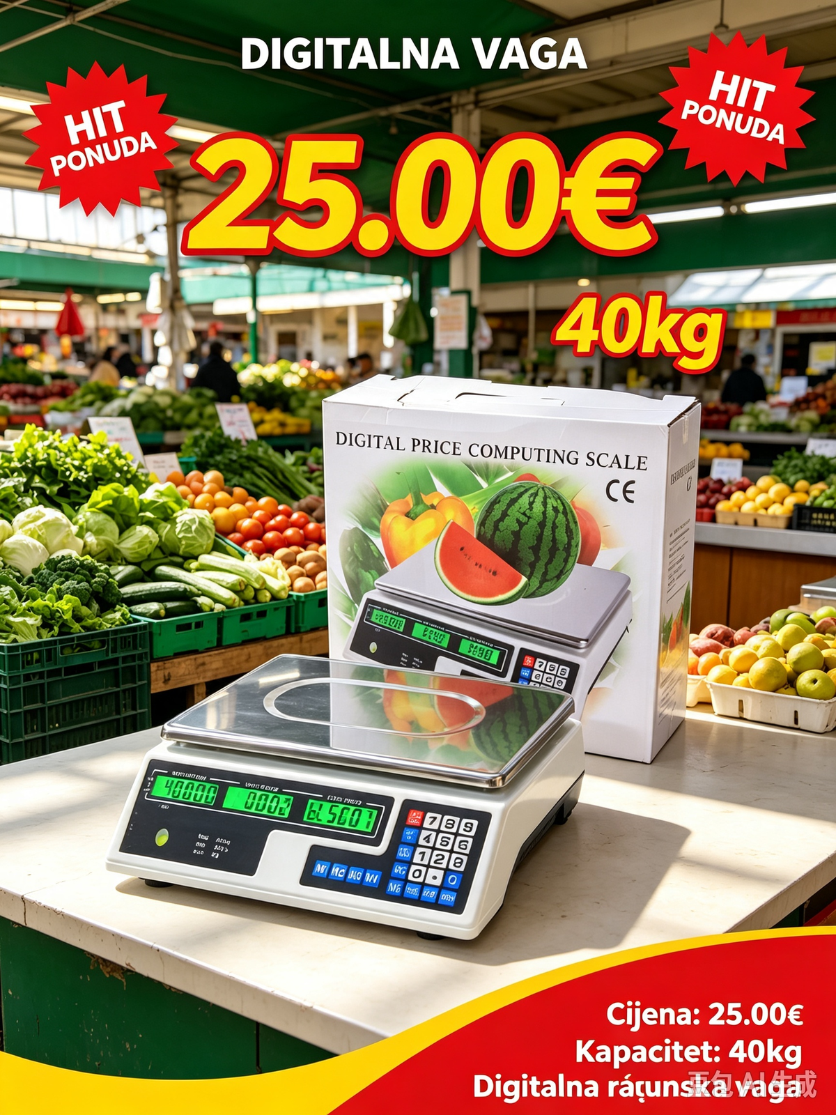Digitalna trgovačka vaga 40kg sa punjivom baterijom – Cena 25.00€