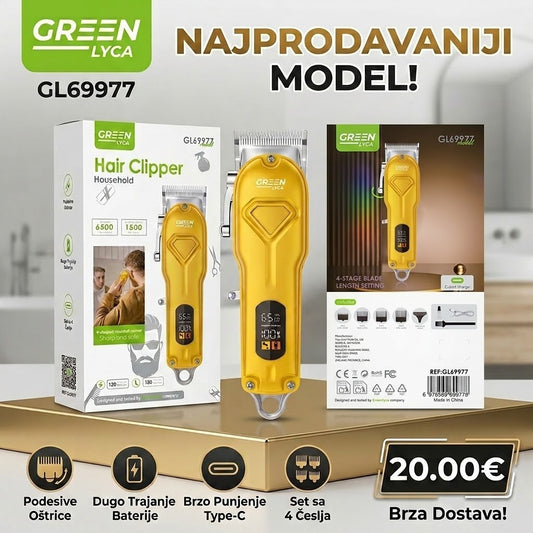 GREEN LYCA GL69977 Profesionalna Mašinica za Šišanje sa LED Ekranom i 4 Češlja – 20.00€