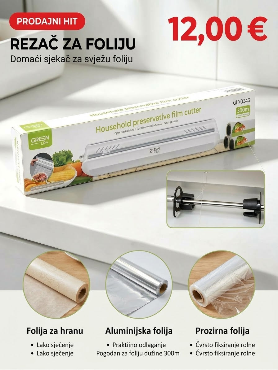 Rezač za Foliju 300m – Domaći Sjekač za Svježu i Aluminijsku Foliju | Cijena 12,00 €