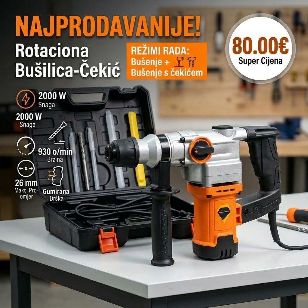 Dalado Bušilica-Čekić 2000W | Komplet s Dlijetima i Burgijama + Kofer