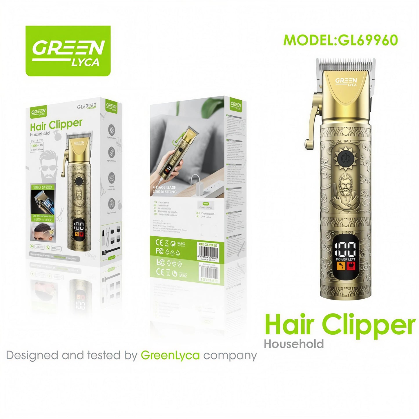 GREENLYCA GL69960 Retro Trimer za Bradu i Kosu za Muškarce