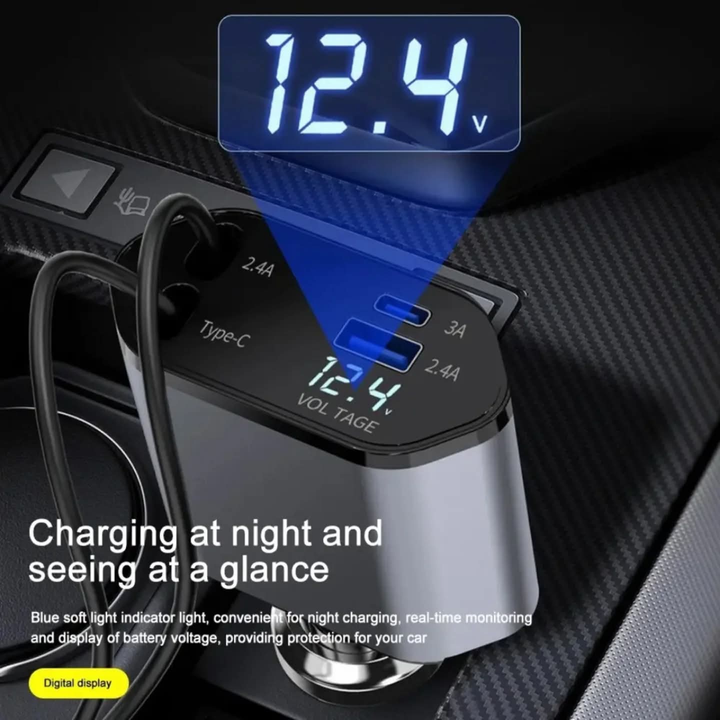 4u1 Auto Punjač sa LED Ekranom i Brzim PUNJENJEM (66W)