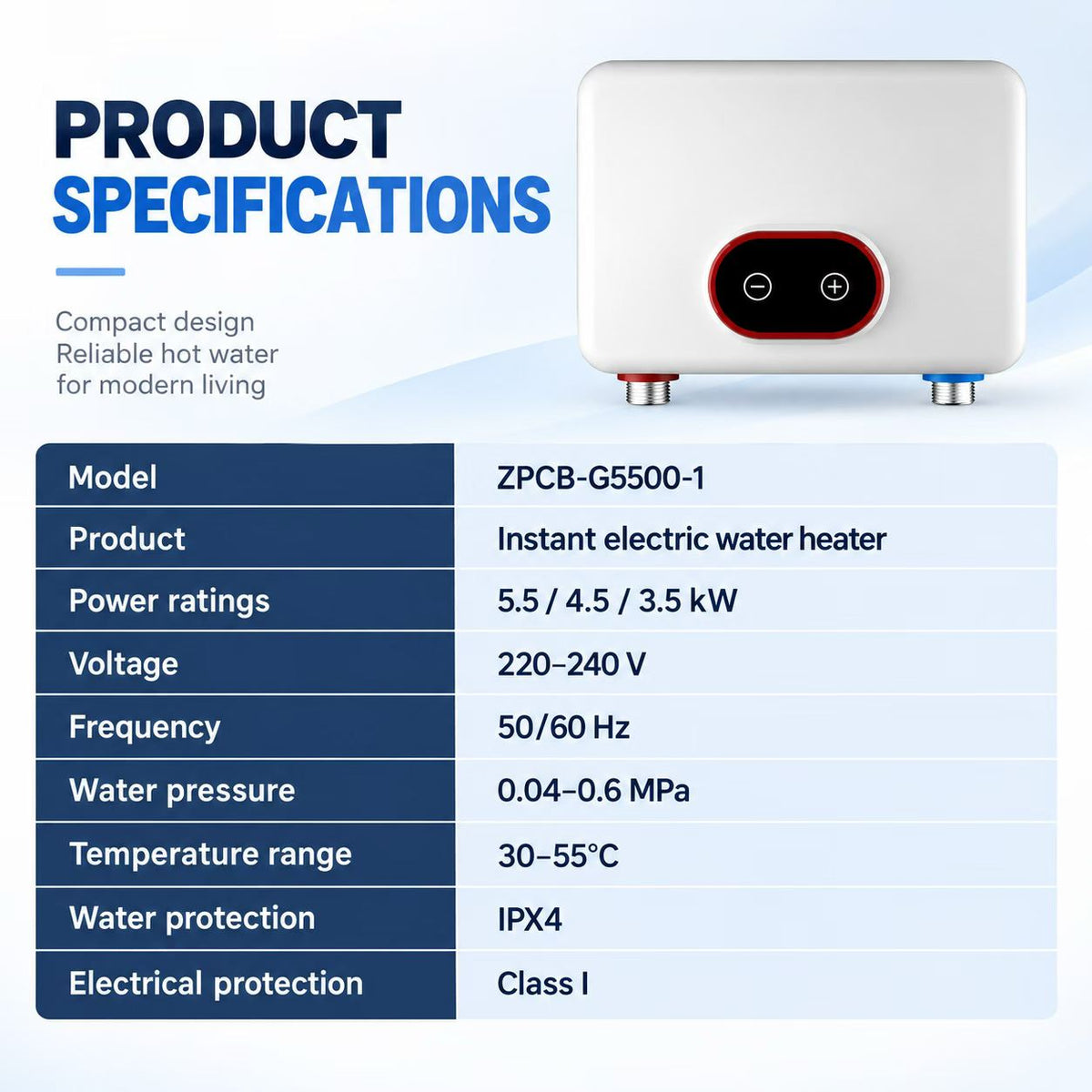Električni bojler za brzo zagrijavanje – kuhinja i kupatilo (3500W/4500W/5500W)