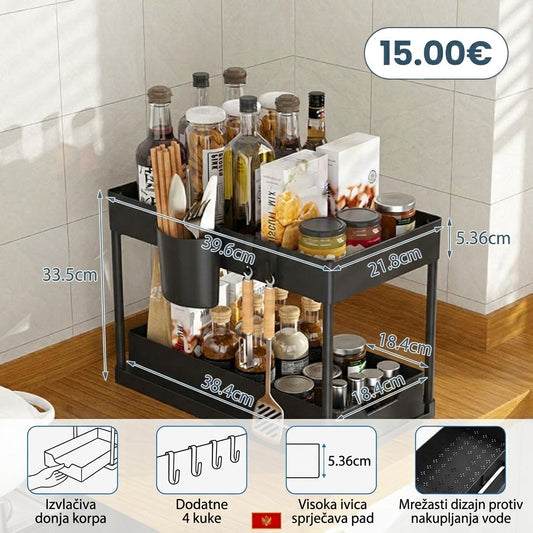 Organizator za kuhinju na 2 nivoa sa kliznom fiokom - Višenamjenske police za začine i odlaganje - 15.00€