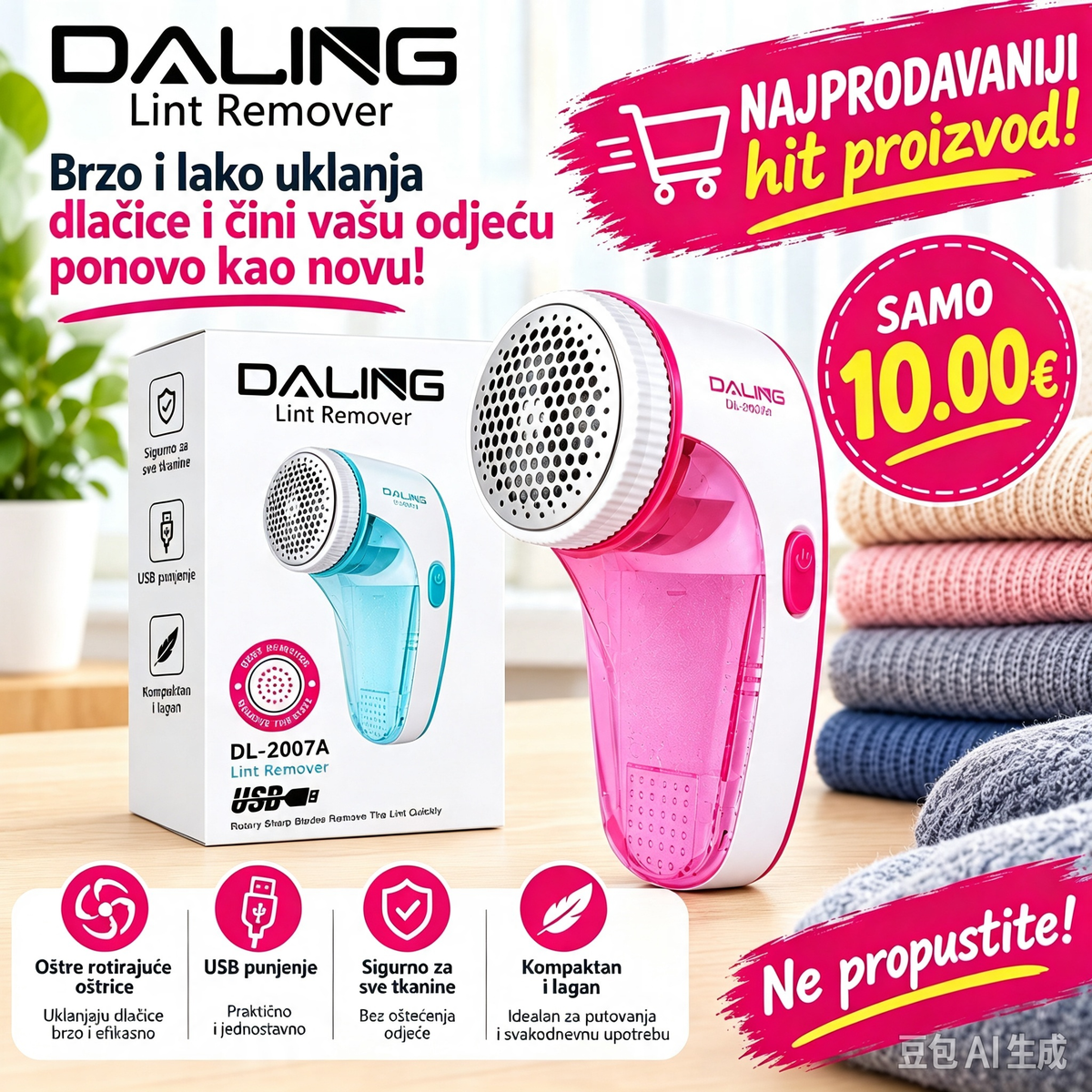 Daling Električni Aparat za Uklanjanje Dlačica (Lint Remover) DL-2007A - Samo 10,00€!